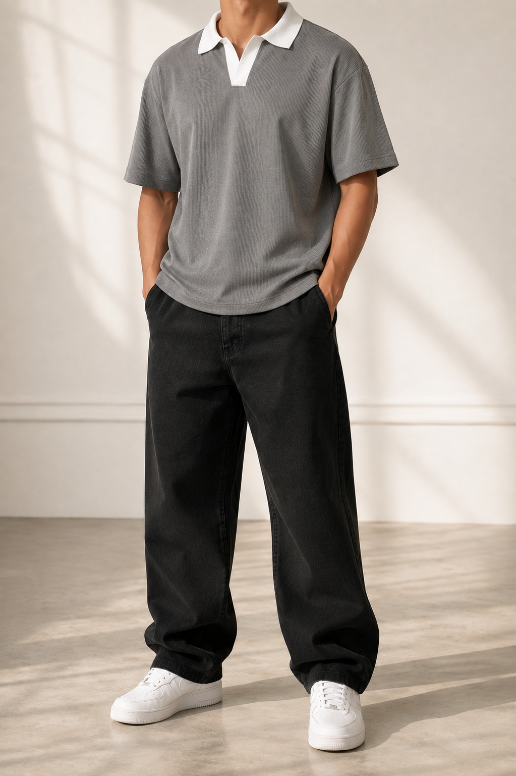 Ribbed Collar Polo