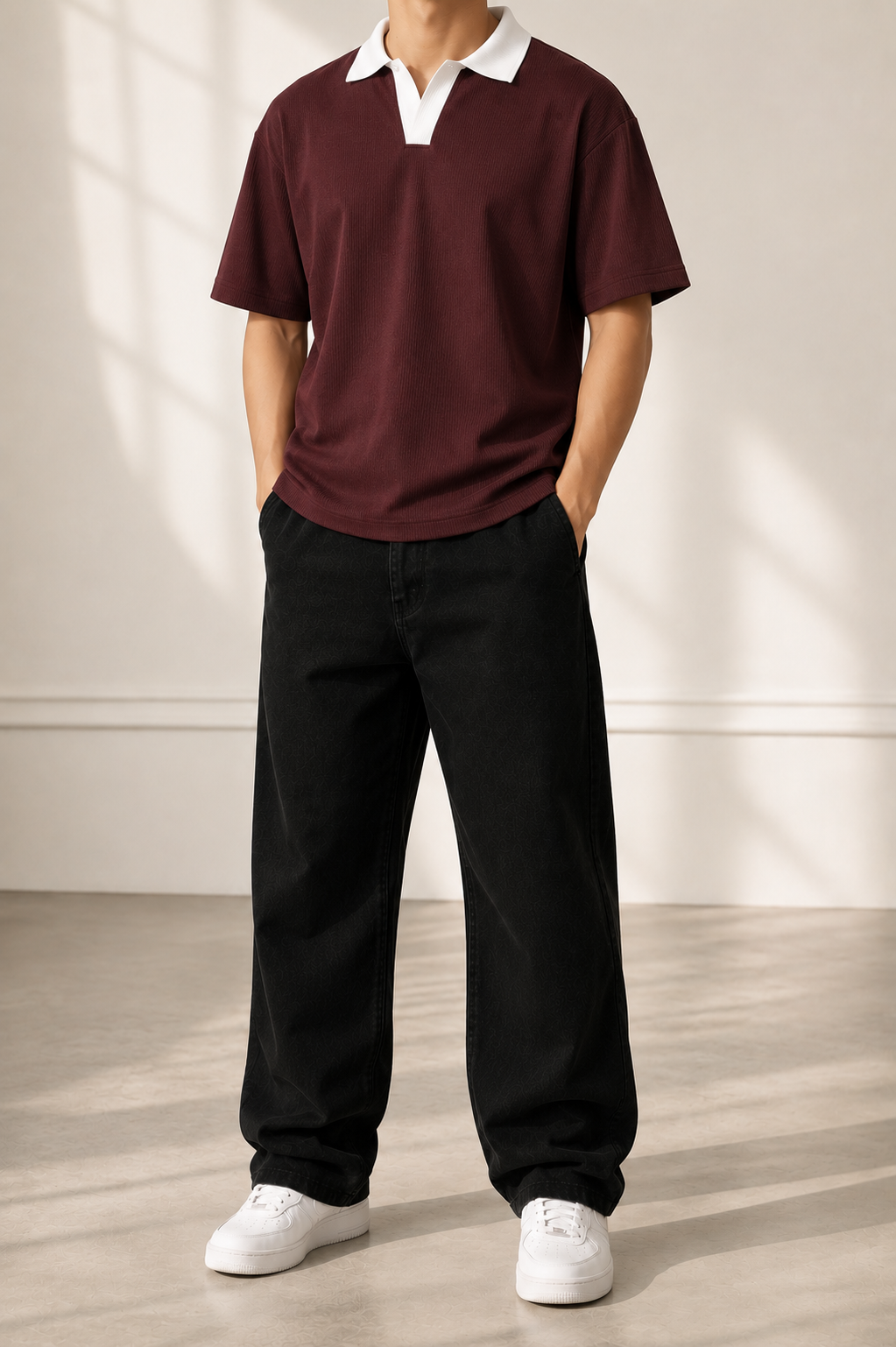 Ribbed Collar Polo